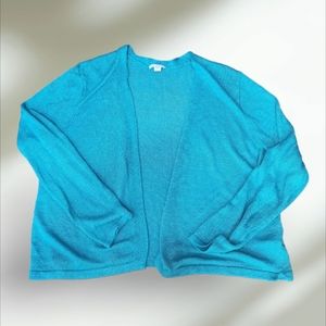 J.Jill Teal Knitted Open Front 3/4 Sleeve Carnigan Sz L